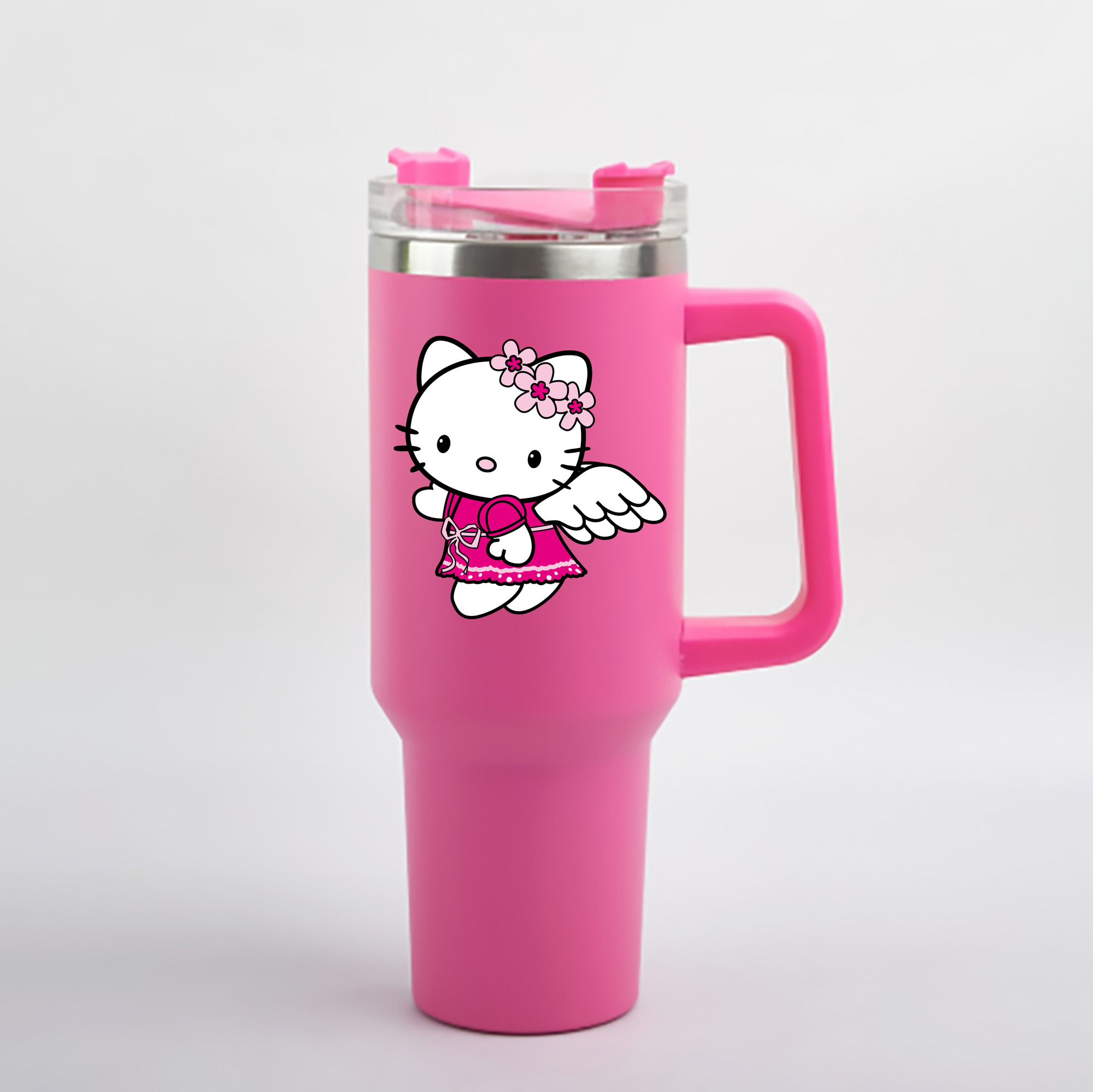 （画像用） Hello Kitty ハローキティ 1200mL車用タンブラー - クリスタルステッカー（プラスチックストロー付き）